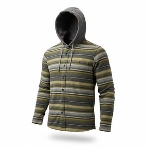 Ascend Mens Hooded Flannel Shirt Medium Olive Striped Long Sleeve Button Front
